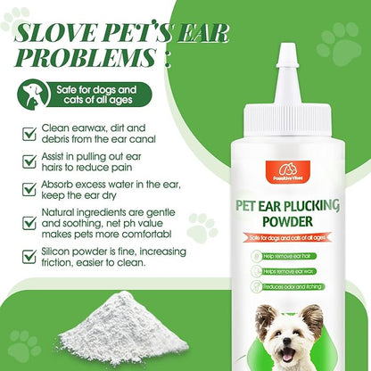 Pawsitive Vibes Dog Ear Powder 30g – Gentle & Safe Ear Hair Removal and Cleaning Powder for Dogs – Keeps Ears Dry, Fresh & Odor-Free – Easy Grooming Solution for Home Pet Care, Suitable for All Breeds