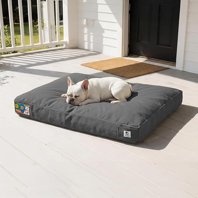 Sytopia 30 Inch Canvas Indestructible Outdoor Dog Bed for Medium Dogs, Chew Proof Dog Bed with Waterproof Washable Removable Cover, Indoor Patio Pet Pad for Crate, Dark Grey