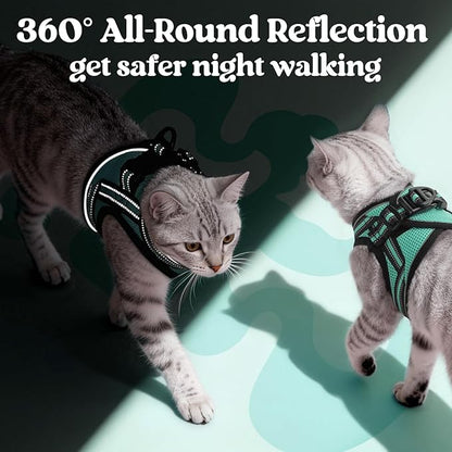 rabbitgoo Cat Harness and Leash Set for Walking Escape Proof, Adjustable Soft Kittens Vest with Reflective Strip for Cats, Comfortable Outdoor Vest,Green,L