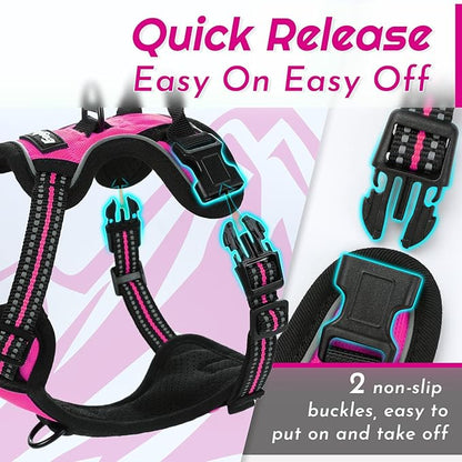 Eagloo Small Dog Harness No Pull, Service Vest with Reflective Strips and Control Handle, Adjustable and Comfortable for Easy Walking, No Choke Pet Harness with 2 Metal Rings, Rose Red, XS