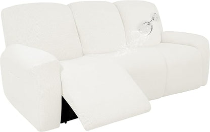 Easy-Going 100% Dual Waterproof Recliner Sofa Cover, 8-Pieces Stretch Relining Couch Cover with Pocket, Jacquard 3 Seat Sofa Slipcover Leakproof Washable (Sofa, Cream)