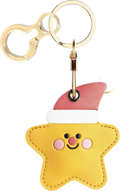 Leather Keychain Holder Case Compatible with AirTag,Cute Protective Cover with Keyring,Anti-Scratch Finder GPS Tracker Case for Wallet Keys,bag,pets,Backpack(Star)