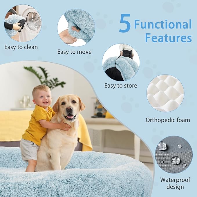 Human Dog Bed, 71''x45''x12'' Size Fits People and Pet 10 CM Thick Memory Foam Washable Adult Large Bed Giant Oversize Foldable Dog Bed with Plump Pillow, Blanket, Strap - Blue