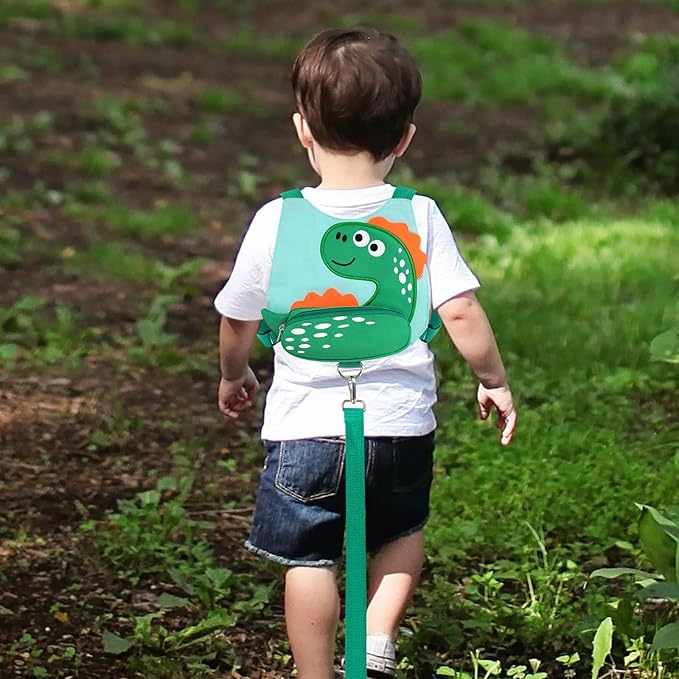 Accmor Toddlers Leash + Anti Lost Wrist Link, Baby Walking Harness Kids Safety Harness Cute Dinosaur Kids Walking Wristband Assistant Strap Belt for Boys (LightGreen)