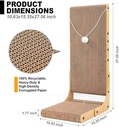 27.6 Inch Cat Scratching Post, Premium L-Shaped Cat Scratcher, Wall-Mounted Scratch Pad for Indoor Cats