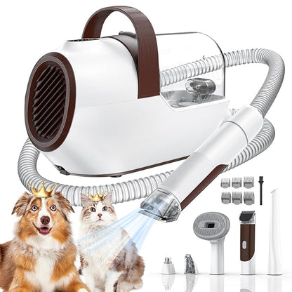 Dog Grooming Vacuum, Dog Grooming Kit with Pet Clipper Nail Grinder, 3 Suction Modes Dog Brush Vacuum with 6 Pet Grooming Tools(Camel)
