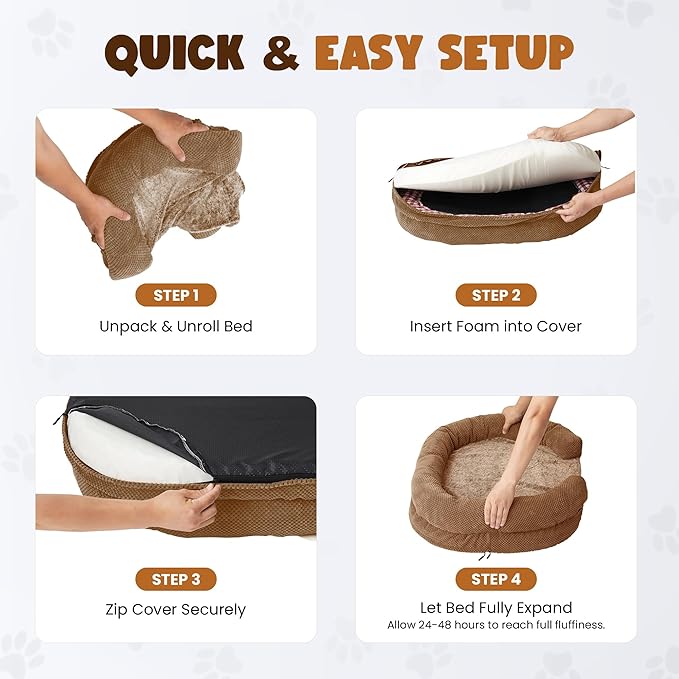 Bolster Dog Bed, Extra Thick 4.7 Inch Large Orthopedic Dog Bed with Memory Foam, Pet Couch Bed with Supportive Structure, Removable Washable Cover, Durable and Stylish Dog Bed for Large Dogs