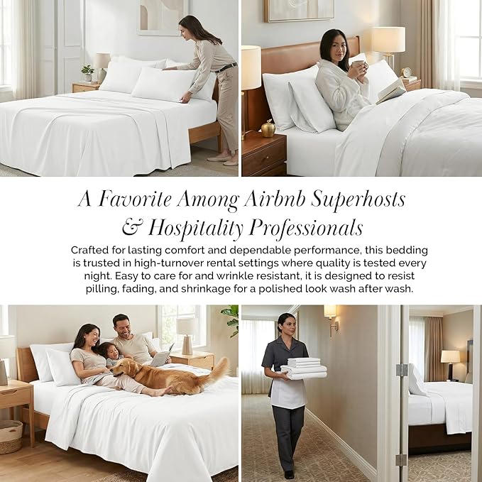 Southshore Fine Living, Inc. 21-Inch Extra Deep Pocket Queen Sheets, 6 Piece White Queen Sheet Set with 4 Pillow Cases, Hotel Quality Microfiber Pet Hair Resistant Bedding, Bright White Sheets
