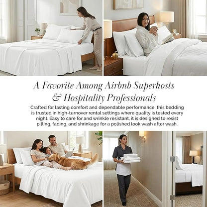 Southshore Fine Living, Inc. 4-Piece Dorm Sheets Twin XL Set, 21" Extra Deep Pocket Twin XL Bed Sheets Set, Oversized Flat Sheet, 2 Pillowcases Standard Size, White