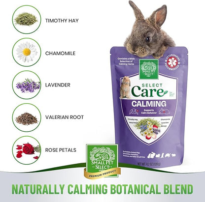 Small Pet Select - Select Care Calming Support Supplement, Natural High Fiber Timothy Hay Based Treats for Rabbits, Guinea Pigs, Hamsters, Other Small Animals, 4.2 oz