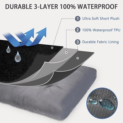 Dog Crate Bed Waterproof Deluxe Plush Dog Beds with Removable Washable Cover Anti-Slip Bottom Pet Sleeping Mattress for Large, Medium, Jumbo, Small Dogs, 41 x 27 inch, Black