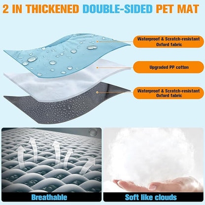 EXPAWLORER Outdoor Dog Bed, Portable Waterproof Reversible Camping Travel Durable Dog Bed, Large Pet Mat Machine Washable Indoor for Medium Large Dogs Puppy Cats Sleeping Outside 35"x51" Blue & Grey