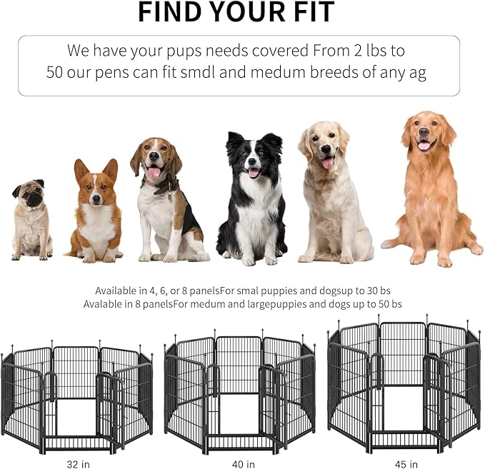 Dog Playpen,Portable Outdoor Dog Fence, Dog Playpen for Large/Medium/Small Dogs, Dog Fences for The Yard,with Doors Foldable Metal (40 Panels, 45 inch)