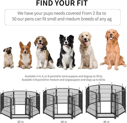 Dog Playpen,Portable Outdoor Dog Fence, Dog Playpen for Large/Medium/Small Dogs, Dog Fences for The Yard,with Doors Foldable Metal (40 Panels, 45 inch)