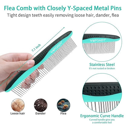5 PCS Self Cleaning Slicker Brush & Undercoat Rake & Bath Brush & Flea Comb & Pet Comb & Steam Brush for Dogs and Cats,Professional Deshedding Dematting Tool for Long and Short Haired Pets