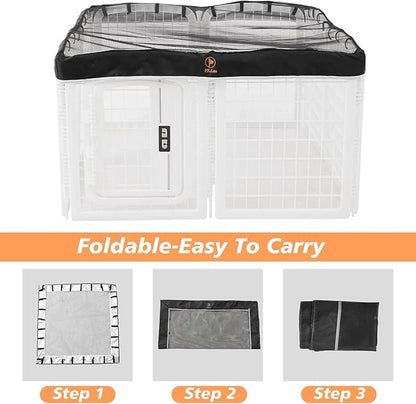 PJYuCien Dog Playpen Mesh Top Cover, Fits 24 Inch 8 Panels Regular Square Plastic Exercise Pet Pen, Adhesive Tape Connections, Black (Note: Cover Only, Fence Not Included)