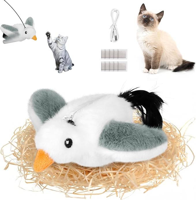 Cat Toys Flapping Birds with Catnip Bags, Chirping Interactive Kitten Toy Indoor, Lifelike Birdie Tweets, Rechargeable Enrichment Moving Wings Cat Exercise Toys Kicker for All Breeds Cat Dog(Oriole)