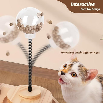 4 in 1 Cat Scratching Post. Wooden Kitten Scratching Post. Kitten Toys for Indoor Cats with Leaky Food Ball and 2 Sisal Hanging Balls. 15.7" Cat Scratcher with 2 Cat Ball Tracks for Kittens