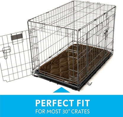 Paw Inspired Washable Padded Crate Mats for Dogs | 29” x 18” Pad, Fits 30-inch Kennels | Leakproof, Waterproof Bottom, Plush Pet Beds (Dark Brown)