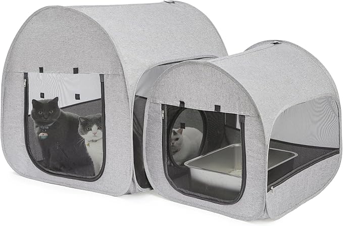 LUCKITTY Portable Cat Playpen, Delivery Room, Enclosure, Postoperative Recovery, House Design for Better Standing, Foldable Pet Tent for Indoor and Outdoor Use, Cat Houses & Condos (Light Grey)
