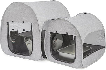 LUCKITTY Portable Cat Playpen, Delivery Room, Enclosure, Postoperative Recovery, House Design for Better Standing, Foldable Pet Tent for Indoor and Outdoor Use, Cat Houses & Condos (Light Grey)
