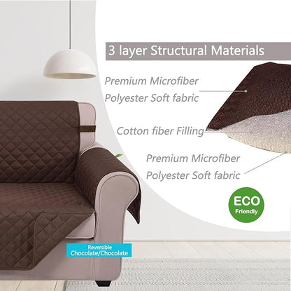 U-NICE HOME Loveseat Sofa Cover Reversible Couch Cover for Dogs with Elastic Straps Water Resistant Furniture Protector for Pets Couch Cover for 2 Cushion Couch (Loveseat, Chocolate/Chocolate)