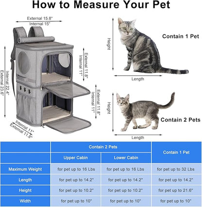 2-in-1 Extra Large Double Pet Carrier Backpack for Small Cats and Dogs, Portable Pet Travel Carrier, Super Ventilated Design, Ideal for Traveling/Hiking/Camping, XL