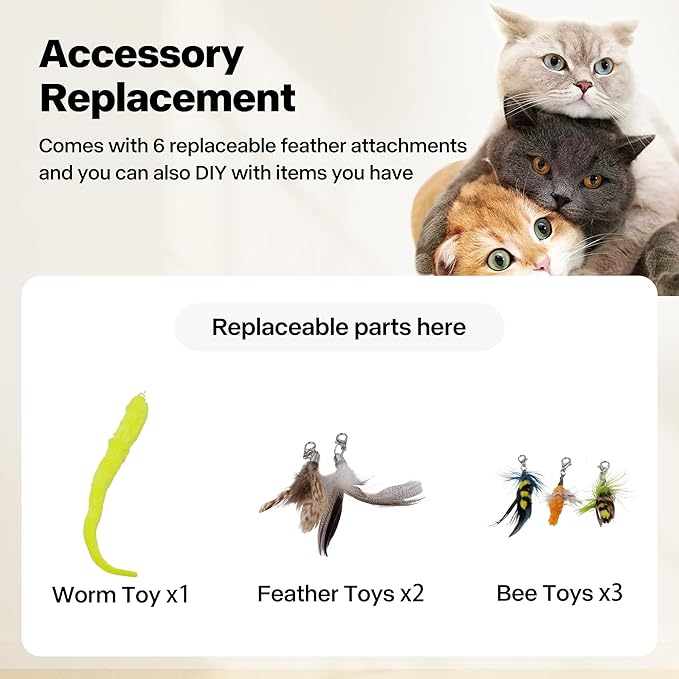 Pet Prime 3-in-1 Interactive Cat Toy with 6 Replaceable Attachment - Automatic USB Rechargeable Self Moving Cat Toy for Bored Indoor Kittens and Adult Cats