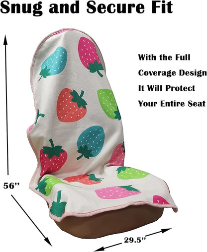 Car Seat Cover Protector Front Seats,for Gym Workout,Running,Swimming,Beach and Hiking,Waterproof Sweat Towel Bucket Seat Covers for Cars SUV Trucks (Strawberry, 2Pcs)