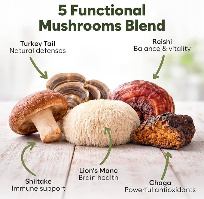 Premium Mushroom Chews for Dogs - 5-in-1 Turkey Tail, Lion’s Mane, Chaga, Reishi & Shiitake - Immune Support & Cognitive Health Mushroom Supplement for Dogs - for Heart, Liver & Brain Function