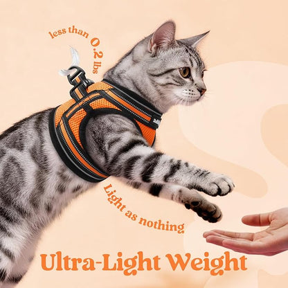 rabbitgoo Cat Harness and Leash Set for Walking Escape Proof, Adjustable Soft Kittens Vest with Reflective Strip for Cats, Comfortable Outdoor Vest,Light Orange,L