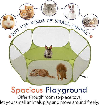 Pawaboo Small Animals Playpen, Waterproof Small Pet Cage Tent with Strong Steel Wire Frame, Portable Outdoor Yard Fence for Chick/Kitten/Puppy/Guinea Pig/Rabbits/Hamster/Chinchillas, Green