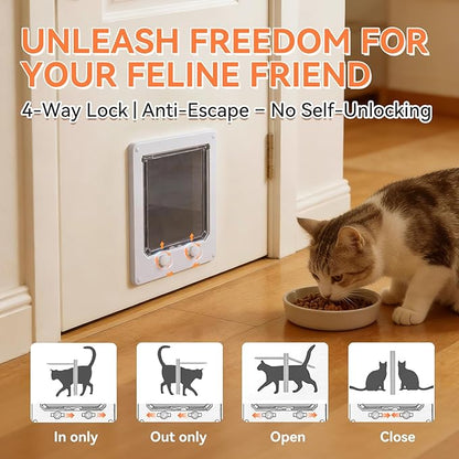LIBBEPET Cat Door Interior Door, Indoor Cat Doors, Large Pet Doors for Cats Up to 18 lbs(Frame Size 9.3" x 10.6"), Upgraded 4 Way Locking Kitty Door for Interior & Exterior Doors, Easy to Install