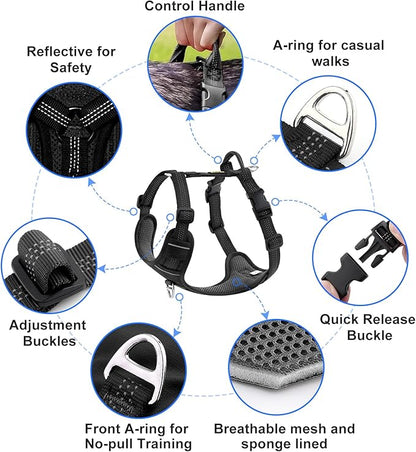 Plutus Pet No Pull Dog Harness, Reflective Adjustable Dog Vest Harness with Handle, Escape Proof, Soft Padded for Small Medium Large Dogs (Black, S)