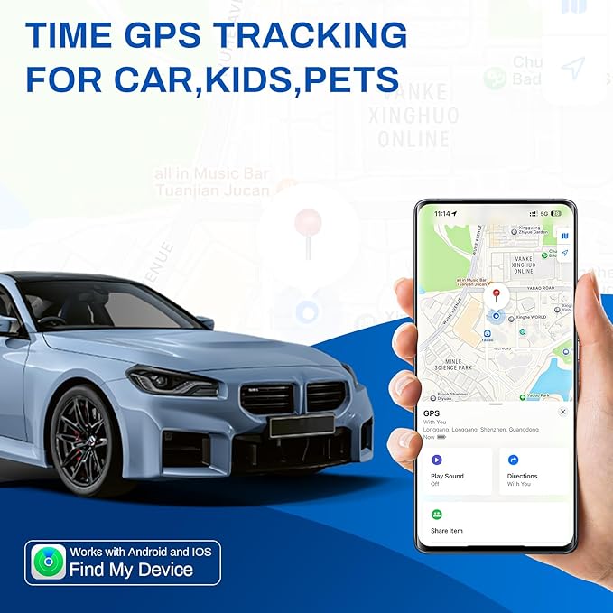 Tracker for Vehicles-Car Tracker Device Hidden for Vehicles, Real-Time Tracking for Kids, Car, Pets, Works with Find My, No Monthly Fee or Subscription(Available for Android and iOS)