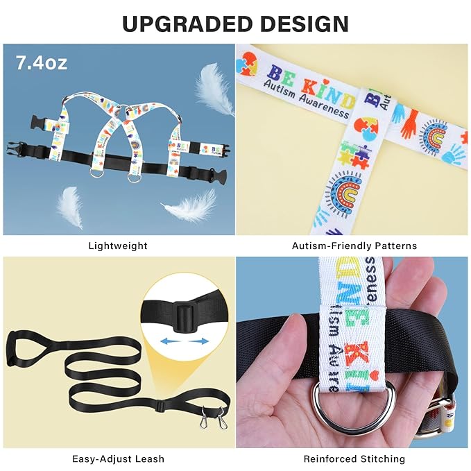 Safety Walking Harness and Leash for Autism & Special Needs Kids Ages 6-12 with Easy-Adjust Tether + Emergency Grab Handle for Wandering Prevention & Calm Outdoor Adventures