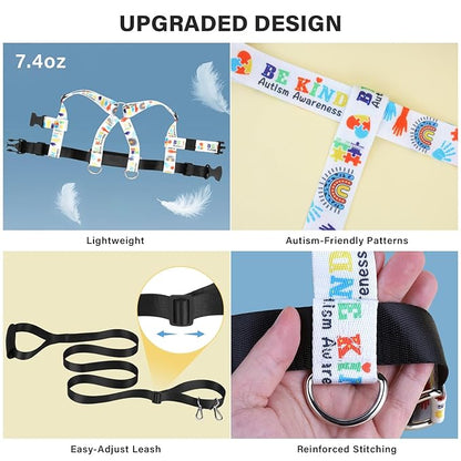 Safety Walking Harness and Leash for Autism & Special Needs Kids Ages 6-12 with Easy-Adjust Tether + Emergency Grab Handle for Wandering Prevention & Calm Outdoor Adventures