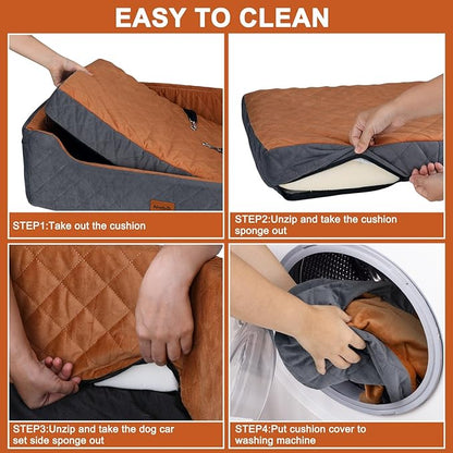 Large Dog Car Seat for Medium/Large Dog Under 55 lbs - Elevated Booster Car Seat for 2 Small Dogs,Removable and Washable,Filling Memory Foam with Safety Leashs and 2 Pockets