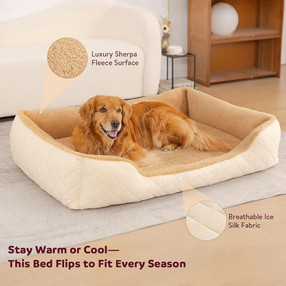 Cooling Orthopedic Dog Beds Large Sized Dogs - Memory Foam for Joint Pain & Arthritis, Big Dog Couch w/Washable Removable Cover & Waterproof Liner, Pet Bed w/Raised Bolster & Non-Slip Base