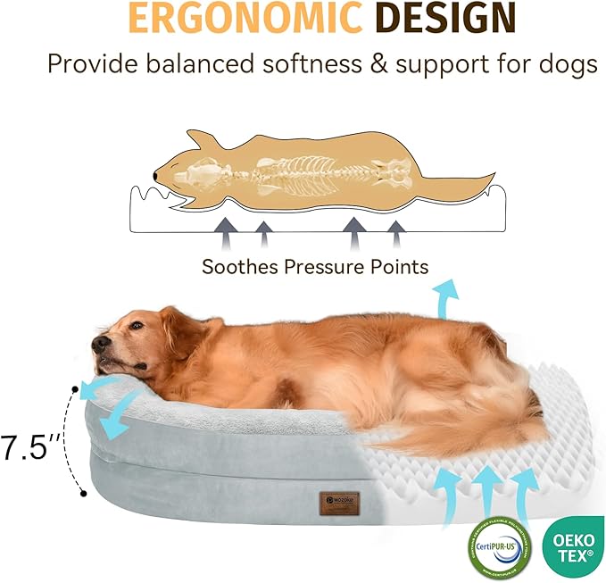 Orthopedic Dog Bed for Extra Large Dogs, XL Waterproof Dog Bed with Bolsters, Supportive Egg Crate Foam Pet Couch Bed with Removable Washable Cover & Non-Slip Bottom, Silver