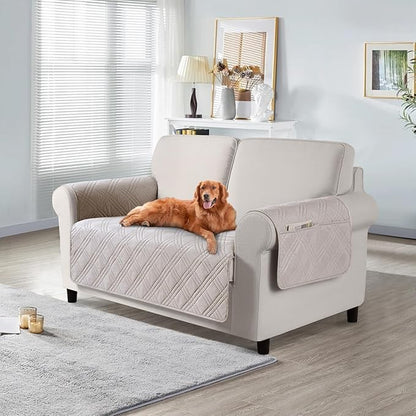 TAOCOCO Waterproof Loveseat Covers for Pets Dogs with Non Slip Backing, Sofa Seat Covers with Side Pocket for 2 Cushion Couch Washable Dog Couch Cover Protector Sofa Slipcovers(Loveseat, Cream)