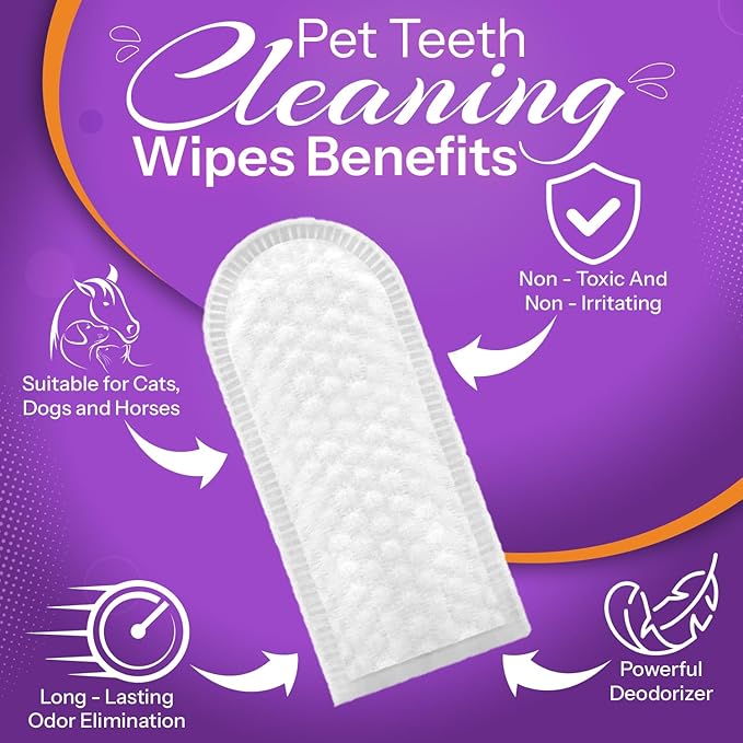 DEVO-T 100% Natural Dog Teeth Cleaning Wipes Unscented | 100 Count | Pet Teeth Cleaning Finger Wipes for Dogs, Cats & Horses | Remove Bad Breath, Plaque & Tartar Buildup | Dog Dental Wipes Finger