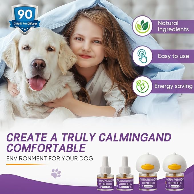 Dog Calming Pheromones Diffuser 6 in 1 Kit Appeasing Pheromone Diffuser to Calm (2 Plug in+4 Pack 48ml Refill) for Anxiety Relief Reduce Aggression Fighting Barking Stress 120 Day Supply