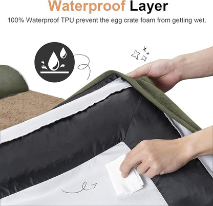 Large Dog Bed Orthopedic Washable: Beds Bolster XL Bed Big XLarge Dogs Memory Foam Couch Sofa Waterproof with Removable Cover - Dark Green