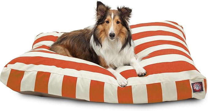 Majestic Pet Shredded Memory Foam Dog Bed Large with Removable Washable Cover 44x36x5 Inch - Rectangle Orthopedic Dog Bed for Senior Dogs–Flat Durable Dogs Crate Bed - Vertical Stripe - Burnt Orange
