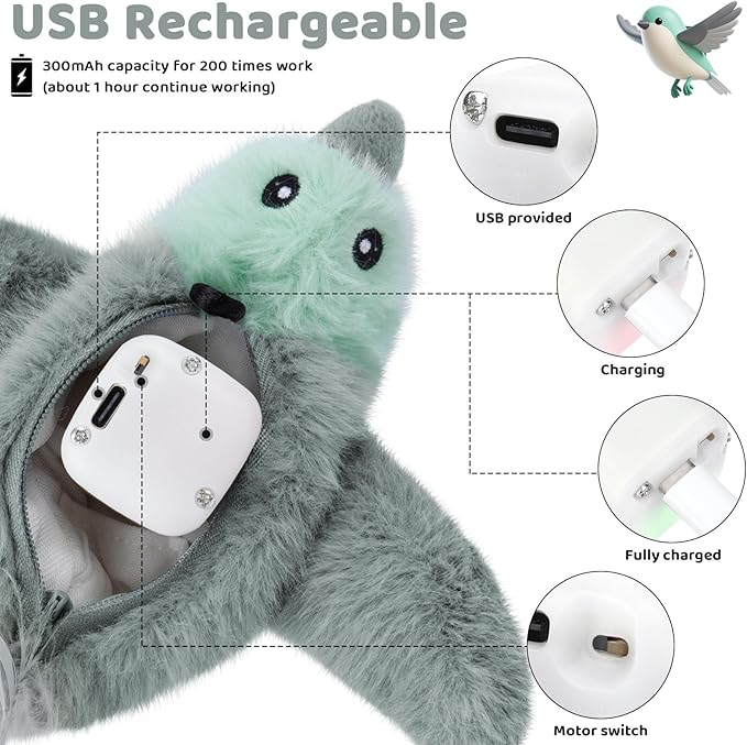 Cat Toys Flapping Birds with Catnip Bags, Chirping Interactive Kitten Toy Indoor, Lifelike Birdie Tweets, Rechargeable Enrichment Moving Wings Cat Exercise Toys Kicker for All Breeds Cat Dog(Gray)