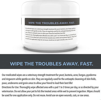 Smiling Paws Pets - Antibacterial & Antifungal Wipes for Dogs & Cats (with Chlorhexidine & Ketoconazole)