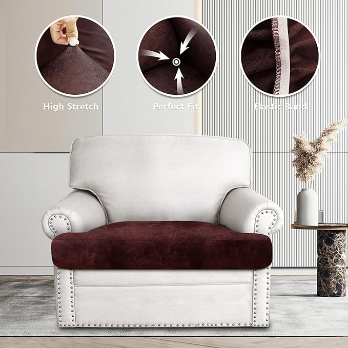 ANARACHON Leather Look Couch Cushion Covers Sofa Seat Slipcovers Sets Couches Furniture Protector for Sectional Armchair Loveseat Pets Kids Stretch Spandex Fabric (1 T-Cushion Armchair, Burgundy)