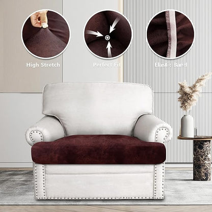ANARACHON Leather Look Couch Cushion Covers Sofa Seat Slipcovers Sets Couches Furniture Protector for Sectional Armchair Loveseat Pets Kids Stretch Spandex Fabric (1 T-Cushion Armchair, Burgundy)