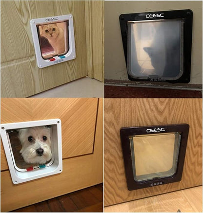 CEESC Extra Large Cat Door (Outer Size 11" x 9.8"), 4 Way Locking Large Cat Door for Interior Exterior Doors, Weatherproof Pet Door for Cats & Doggie with Circumference < 24.8" (Black)